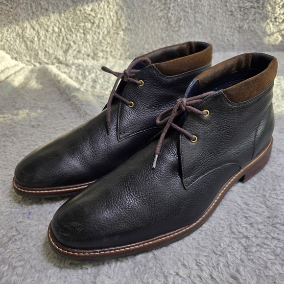 Cole Haan Watson Chukka Boots Black Pebbled Leather Grand.OS Mens 11 Excellent